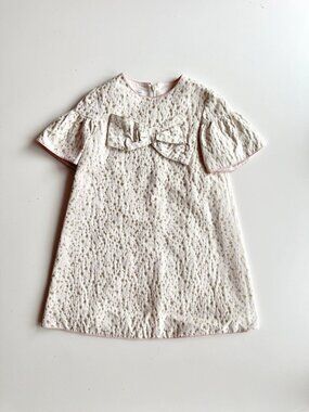 Girl's I PINCO PALLINO Ivory Gold Metallic Jacquard A-Line Shift Dress, Size 5
